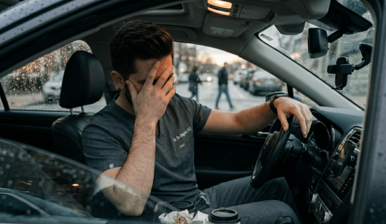 Doctor in Car Frustrated