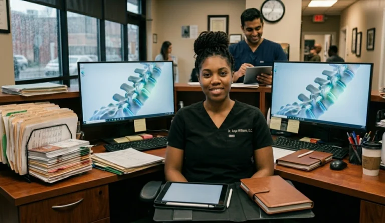 Woman Chiropractor Organized with Help